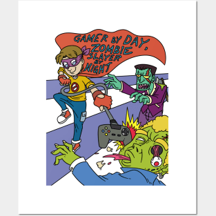 Gamer by day zombie slayer by night - Halloween Gift Posters and Art